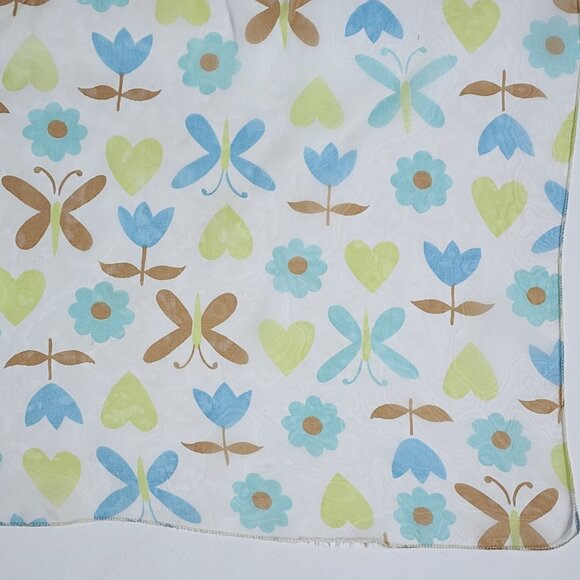 Butterfly Scarf Sheer Blue Tulips Flowers Hearts Pastel Colors VTG 23" x 22" - Picture 5 of 7